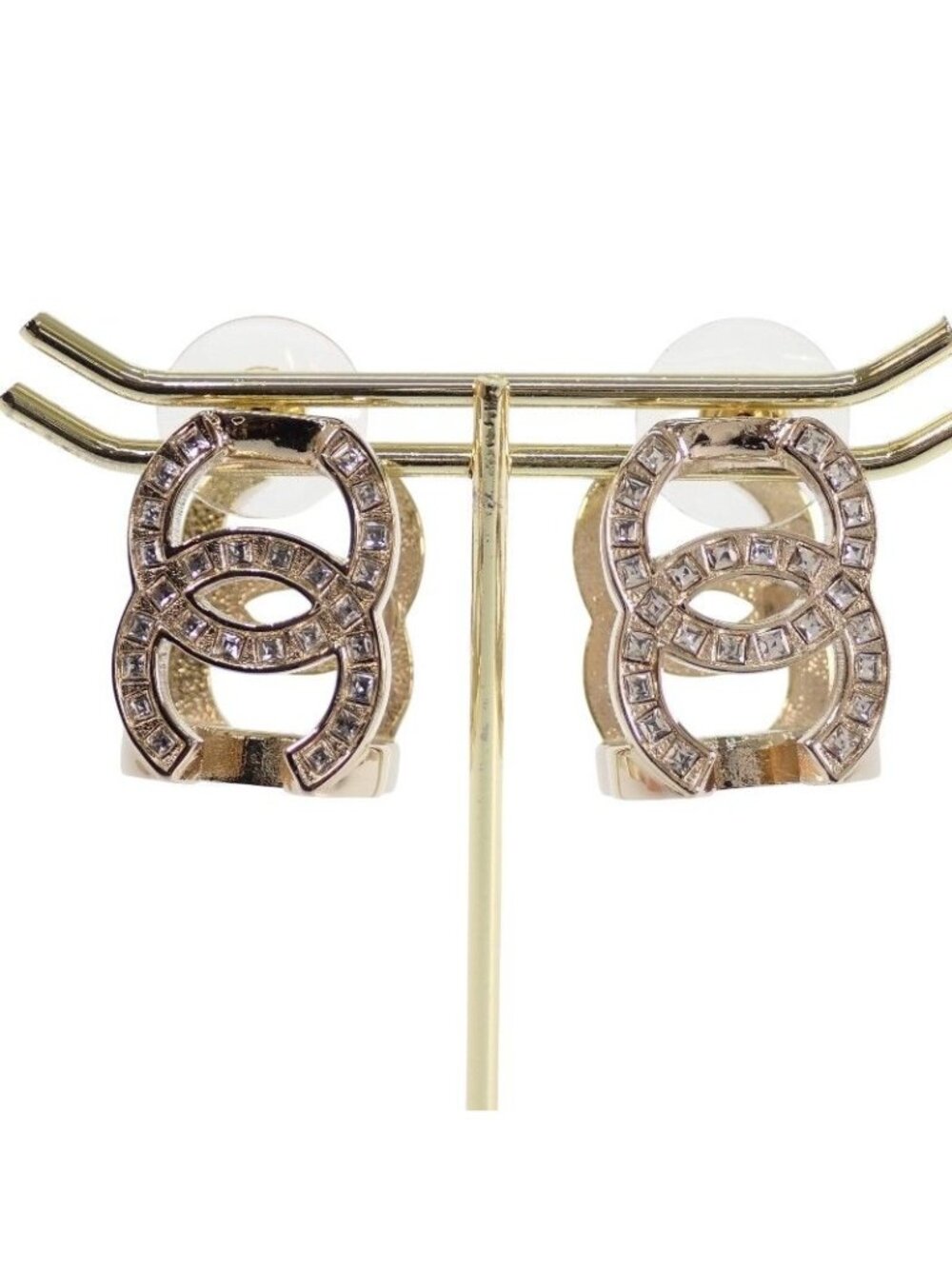 Chanel Triple CC Logo Hoop Earrings Metal Crystal with Gold